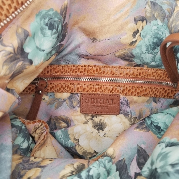 Sorial New York Cognac Brown Cross Body Python Snake Skin Print Leather Satchel - Picture 7 of 12